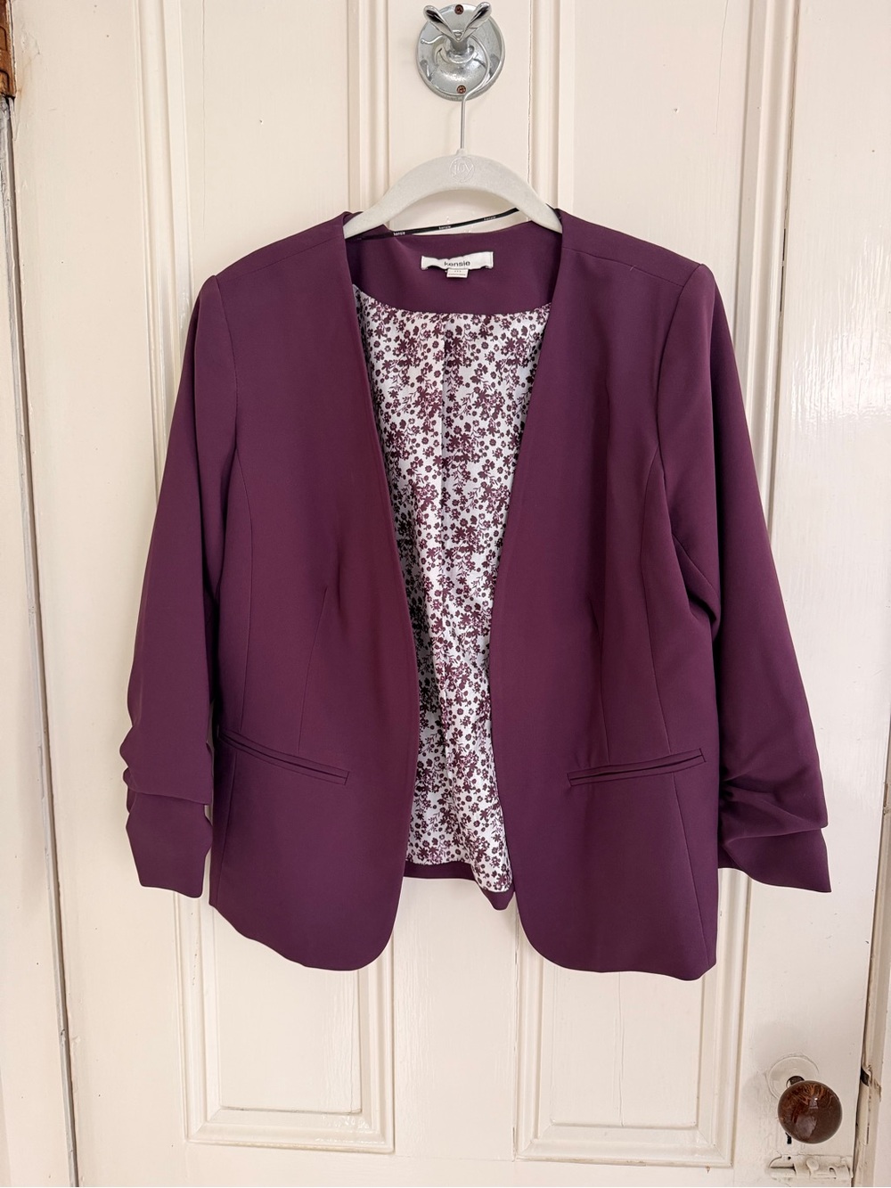 Kensie Plum Open-Front Blazer with Floral Lining